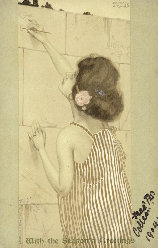 Girl Writing on a Wall by Raphael Kirchner