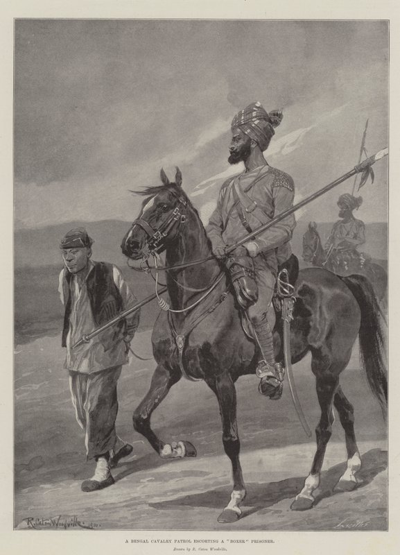 A Bengal Cavalry Patrol escorting a Boxer Prisoner by Richard Caton Woodville junior