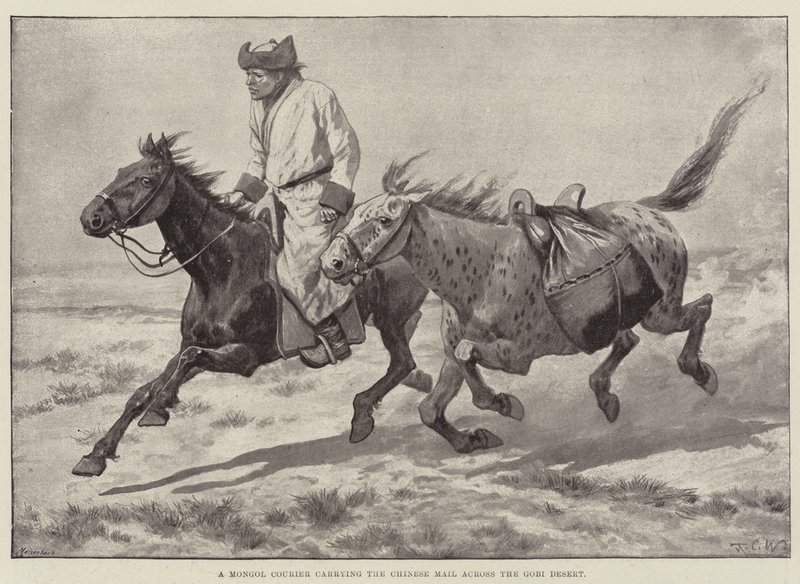 A Mongol Courier Carrying the Chinese Mail Across the Gobi Desert by Richard Caton Woodville junior