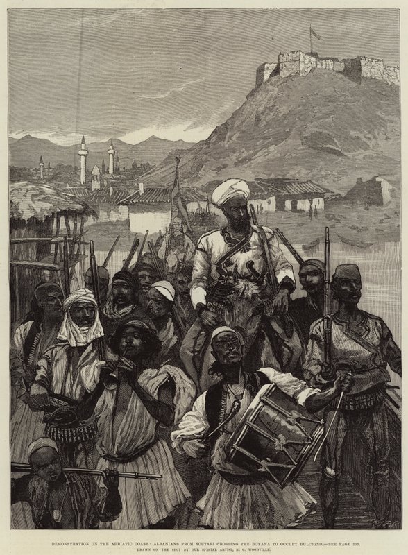 Demonstration on the Adriatic Coast, Albanians from Scutari crossing the Boyana to occupy Dulcigno by Richard Caton Woodville junior