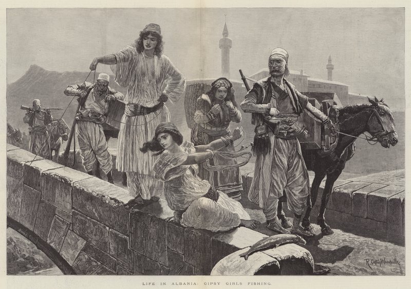 Life in Albania, Gypsy Girls Fishing by Richard Caton Woodville junior