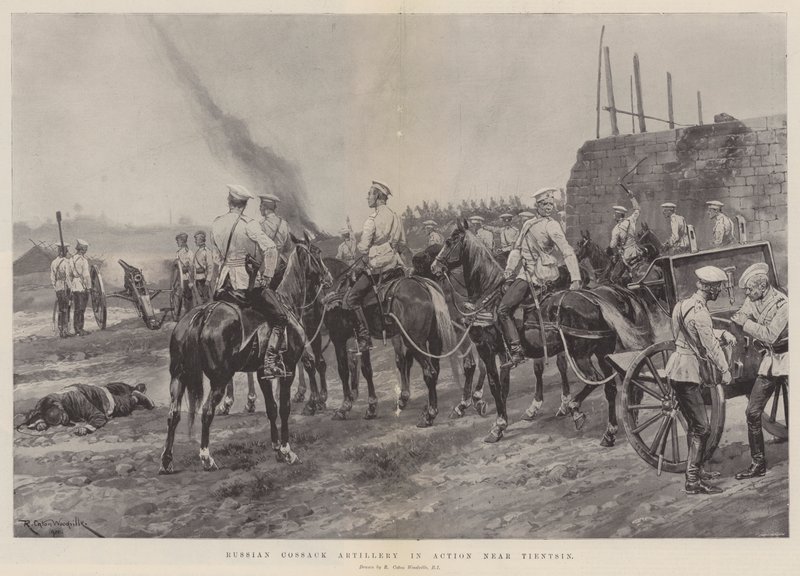 Russian Cossack Artillery in Action Near Tientsin by Richard Caton Woodville junior