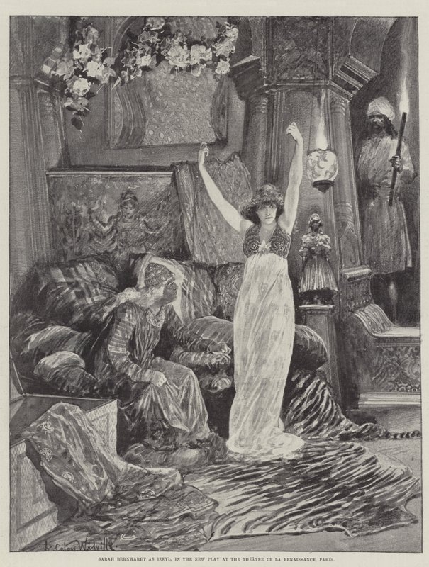 Sarah Bernhardt as Izeyl, in the New Play at the Theatre de la Renaissance, Paris by Richard Caton Woodville junior
