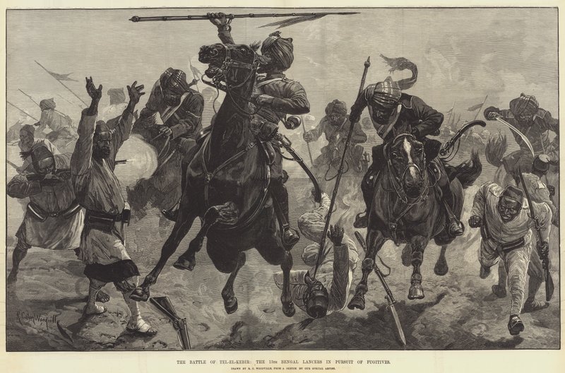 The Battle of Tel-el-Kebir, the 13th Bengal Lancers in Pursuit of Fugitives by Richard Caton Woodville junior