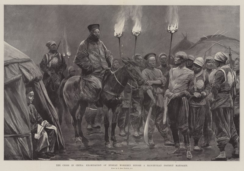 The Crisis in China, Examination of Russian Workmen before a Manchurian District Mandarin by Richard Caton Woodville junior