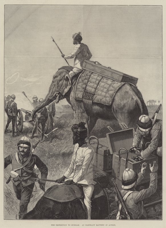 The Expedition to Burmah, an Elephant Battery in Action by Richard Caton Woodville junior