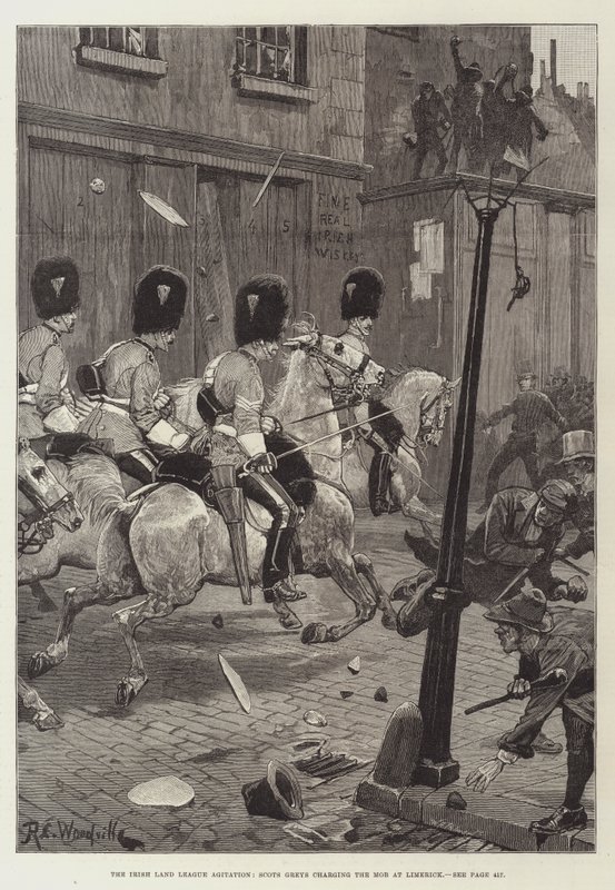 The Irish Land League Agitation, Scots Greys Charging the Mob at Limerick by Richard Caton Woodville junior