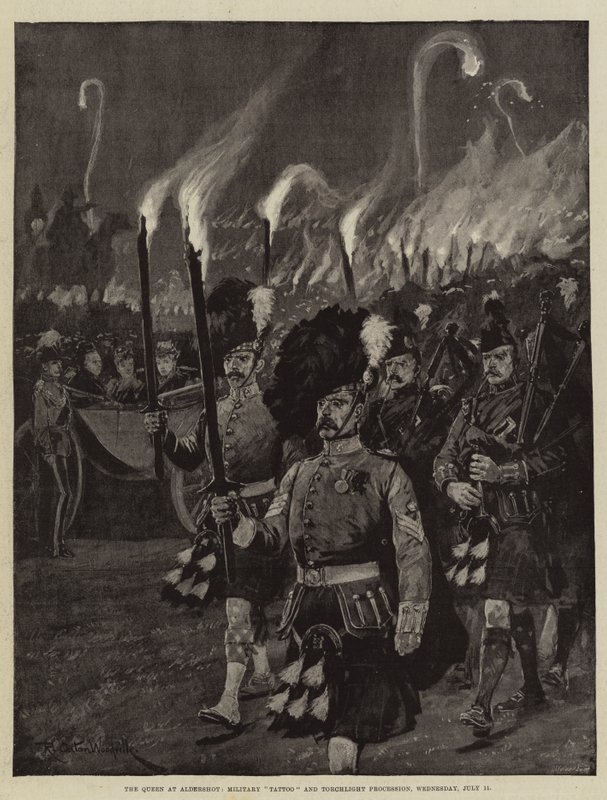 The Queen at Aldershot, Military Tattoo and Torchlight Procession, Wednesday, 11 July by Richard Caton Woodville junior