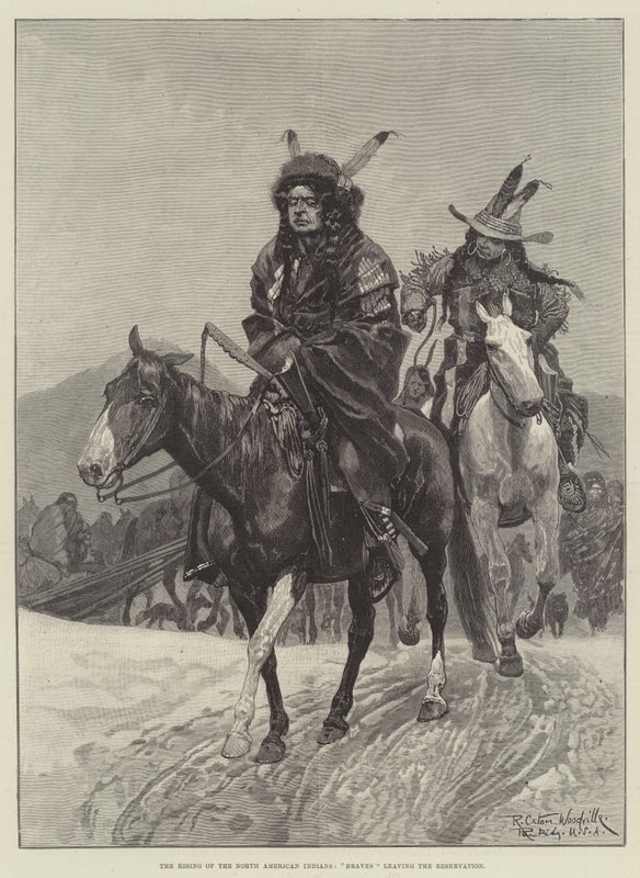 The Rising of the North American Indians, Braves Leaving the Reservation by Richard Caton Woodville junior