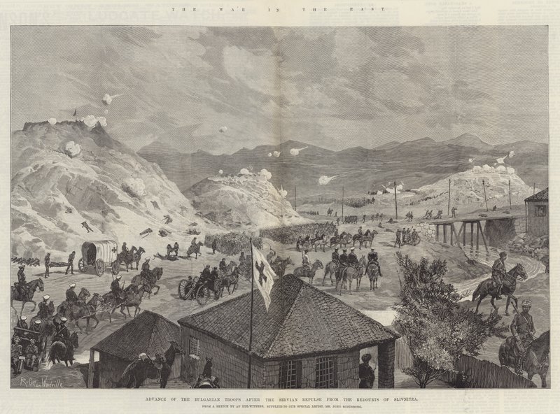 The War in the East, Advance of the Bulgarian Troops after the Servian Repulse from the Redoubts of Slivnitza by Richard Caton Woodville junior