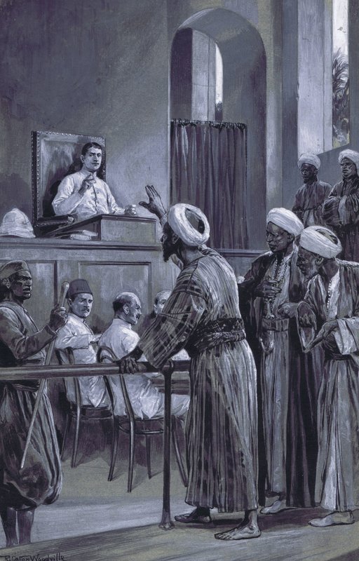 Sir William Lloyd Matthews Dispensing Justice at Zanzibar 1882 by after Richard Caton II Woodville