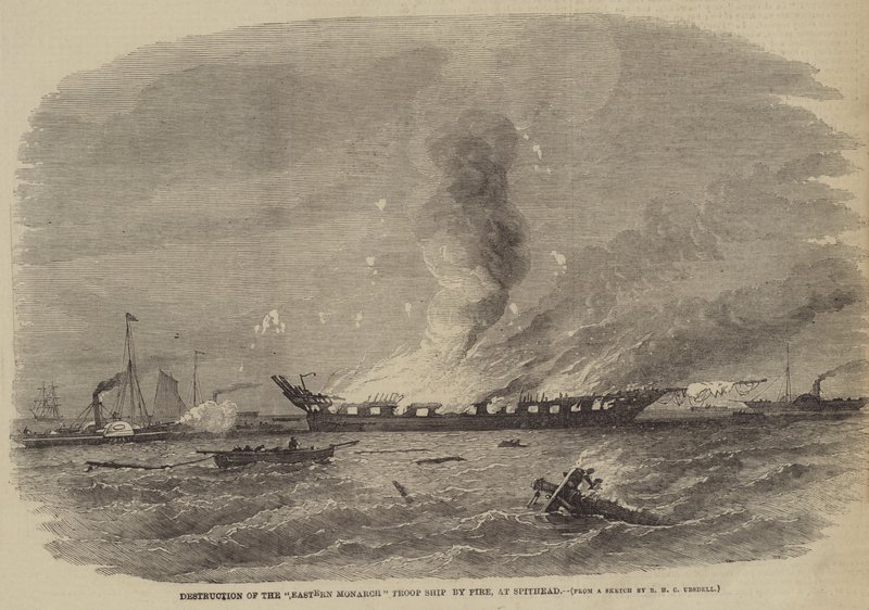 Destruction of the Eastern Monarch Troop Ship by Fire, at Spithead by Richard Ubsdell