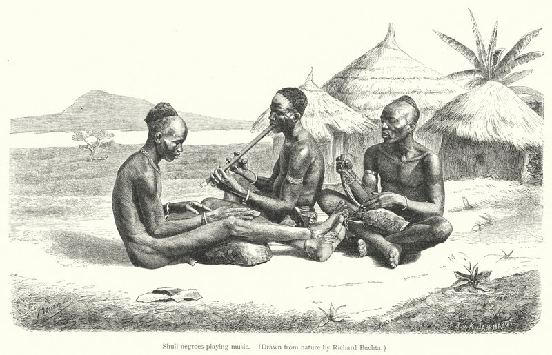 Shuli negroes playing music by Richard (after) Buchta