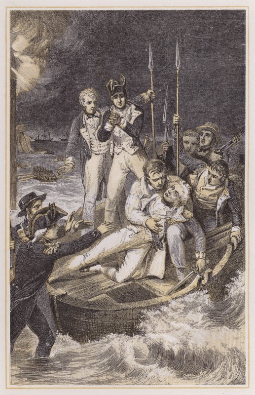 Nelson shot through the arm by Richard (after) Westall