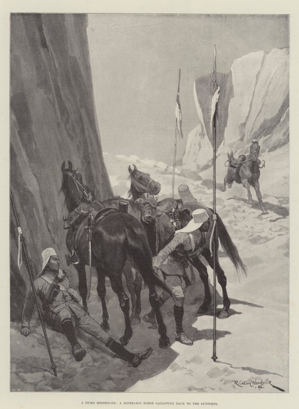 A Dumb Messenger, a Riderless Horse galloping back to the Supports by Richard Caton Woodville junior