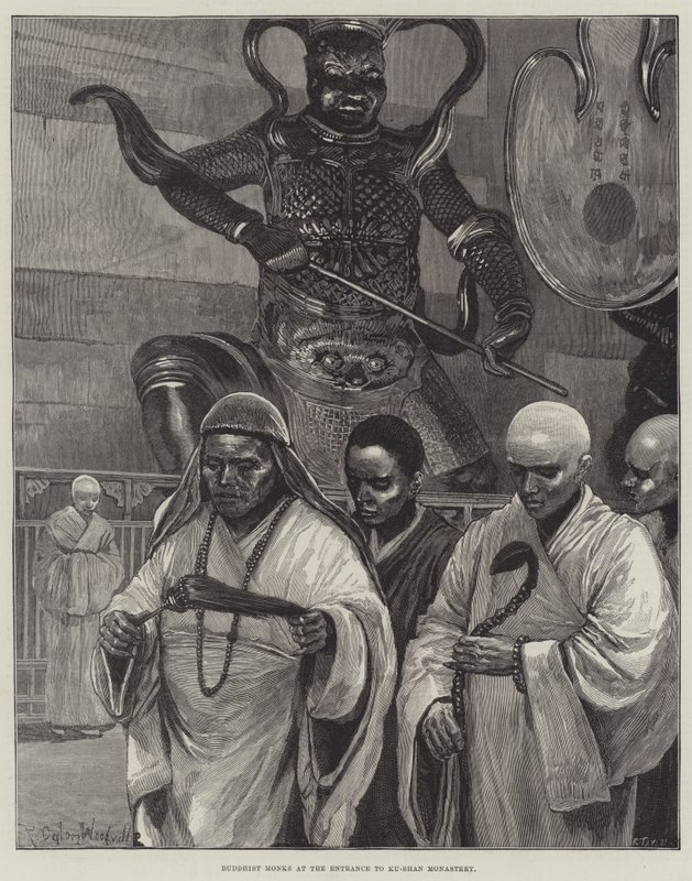 Buddhist Monks at the Entrance to Ku-Shan Monastery by Richard Caton Woodville junior