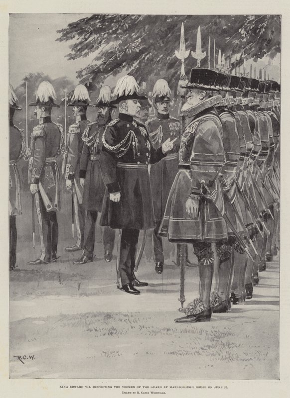 King Edward VII inspecting the Yeomen of the Guard at Marlborough House on 25 June by Richard Caton Woodville junior