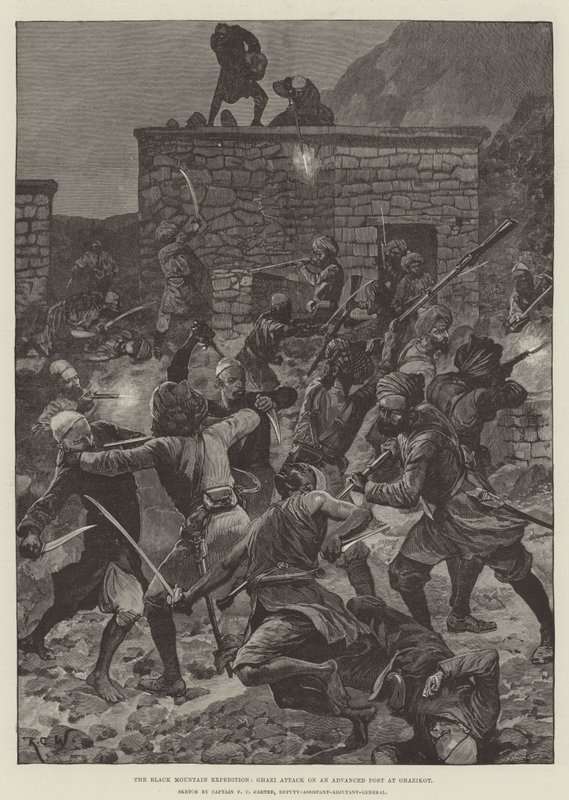 The Black Mountain Expedition, Ghazi Attack on an Advanced Post at Ghazikot by Richard Caton Woodville junior