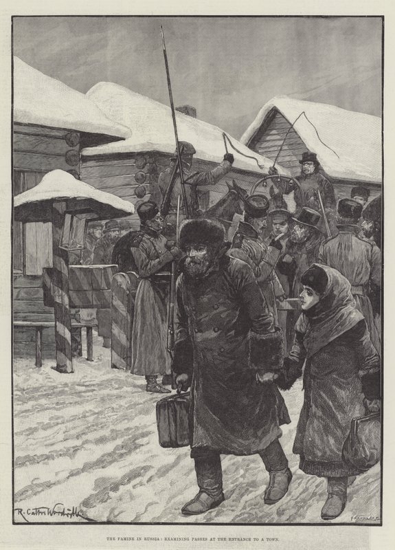 The Famine in Russia, Examining Passes at the Entrance to a Town by Richard Caton Woodville junior