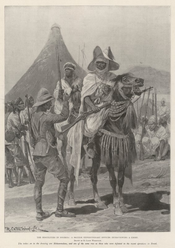 The Hostilities in Nigeria, a British Expeditionary Officer interviewing a Chief by Richard Caton Woodville junior