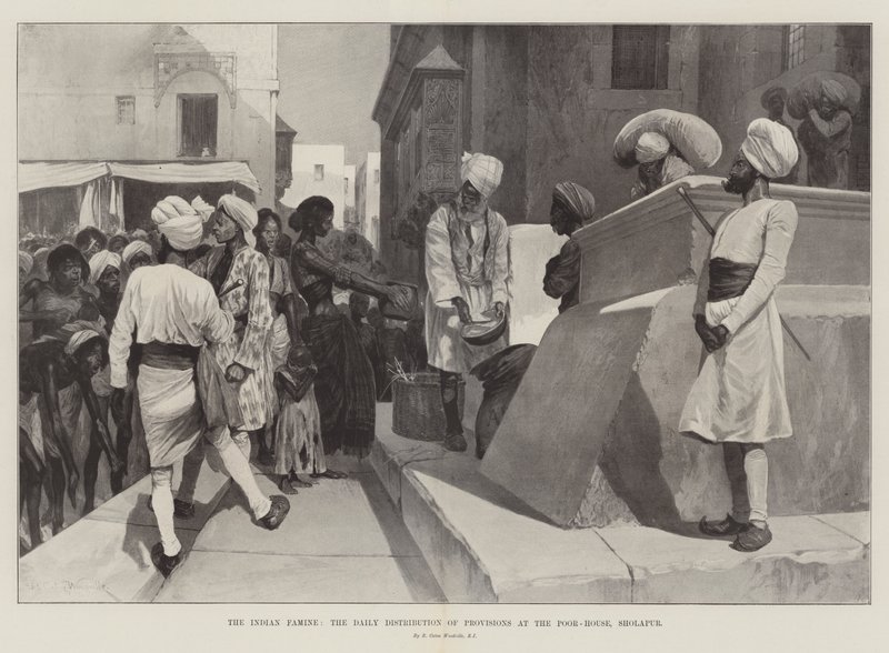 The Indian Famine, the Daily Distribution of Provisions at the Poor-House, Sholapur by Richard Caton Woodville junior