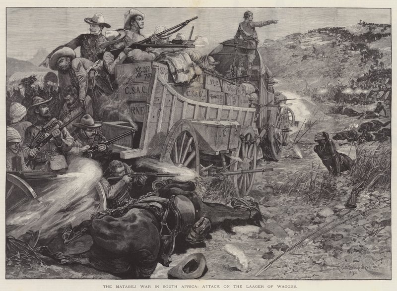 The Matabili War in South Africa, Attack on the Laager of Wagons by Richard Caton Woodville junior