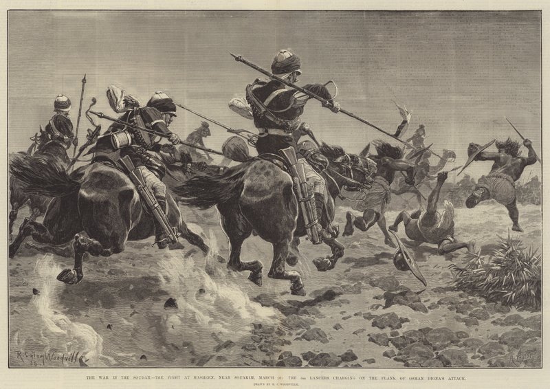 The War in the Sudan, the Fight at Hasheen, Near Suakin, 20 March, the 5th Lancers Charging on the Flank of Osman Digna