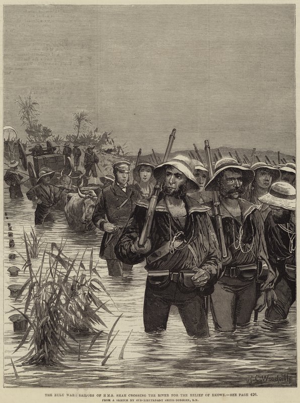 The Zulu War, Sailors of HMS Shah crossing the River for the Relief of Ekowe by Richard Caton Woodville junior