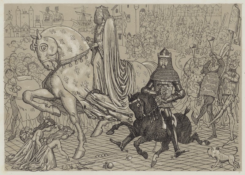 Edward the Black Prince, with his prisoner King John of France, entering London by Richard Doyle