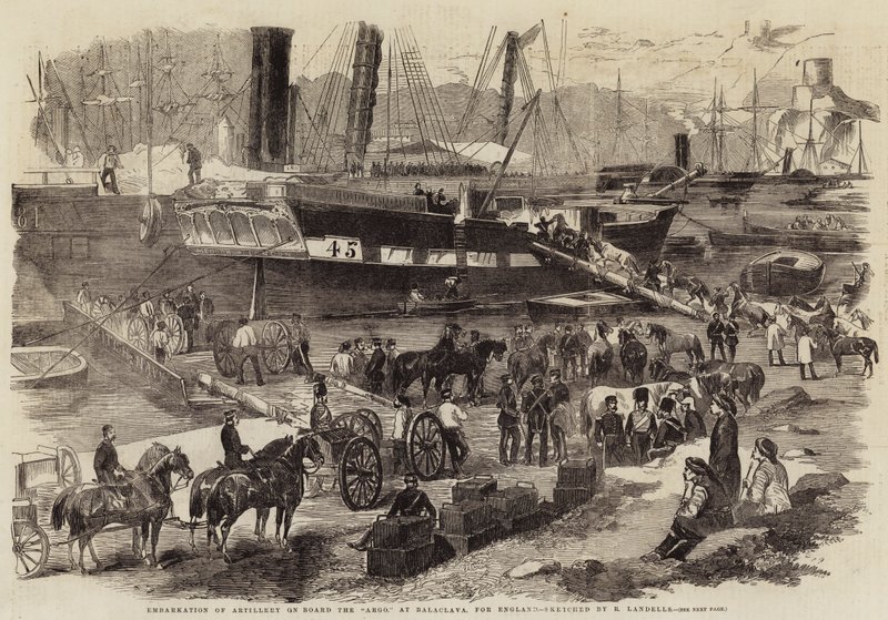 Embarkation of Artillery on Board the Argo, at Balaclava, for England by Robert Thomas Landells