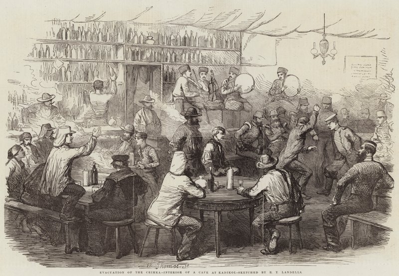 Evacuation of the Crimea, Interior of a Cafe at Kadikoi by Robert Thomas Landells