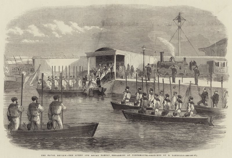 The Naval Review, the Queen and Royal Family embarking at Portsmouth by Robert Thomas Landells