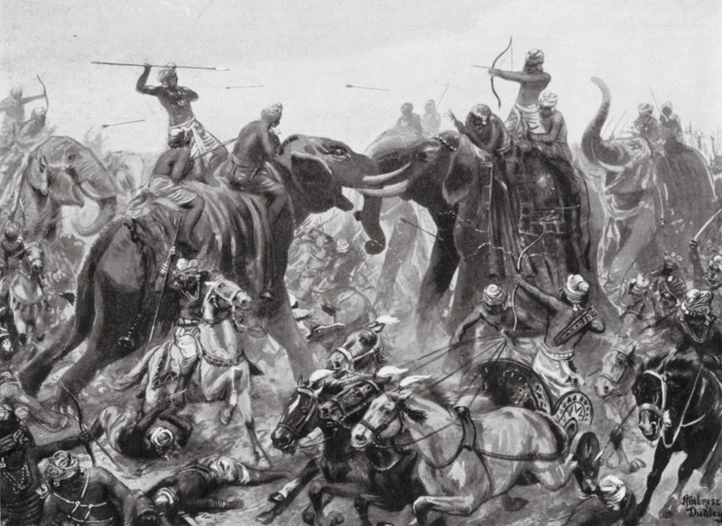 The Defeat of Pulikesin II Chalukhya by Mahamalla Pallava at Badami, AD 642 by Robert Ambrose Dudley