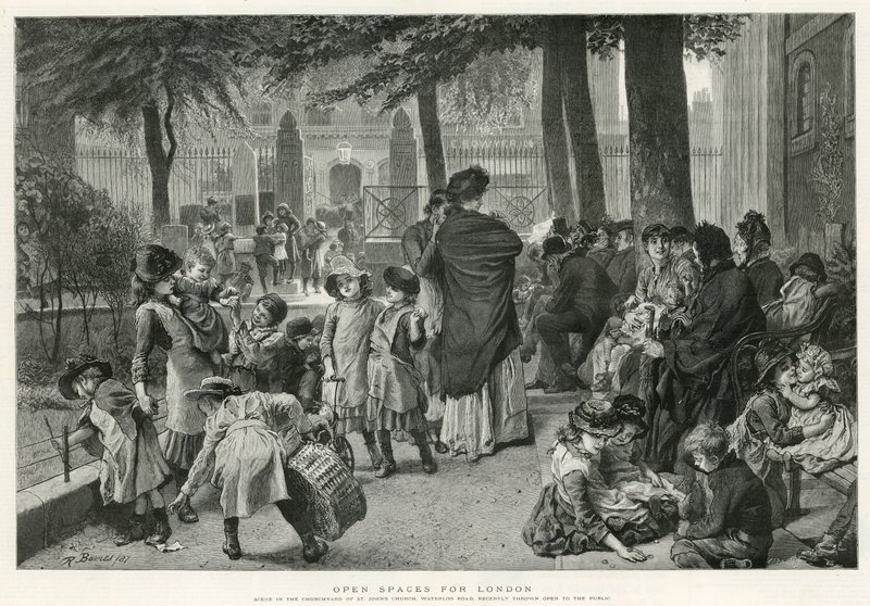 Scene in the churchyard of St John