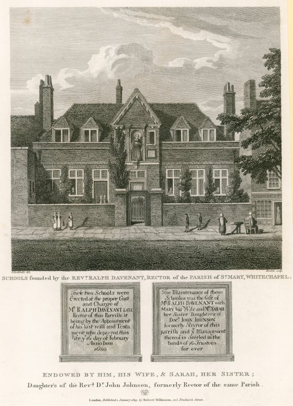 Schools founded by the Reverend Ralph Davenant, Rector of the Parish of St Mary, Whitechapel by Robert Blemell Schnebbelie