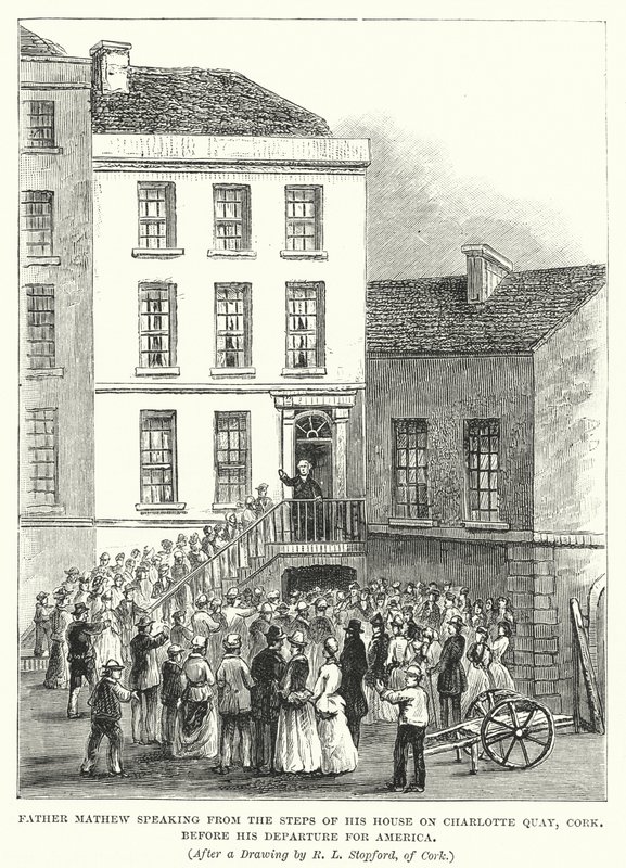 Father Mathew Speaking from the Steps of his House on Charlotte Quay, Cork, Before his Departure for America by Robert L. Stopford