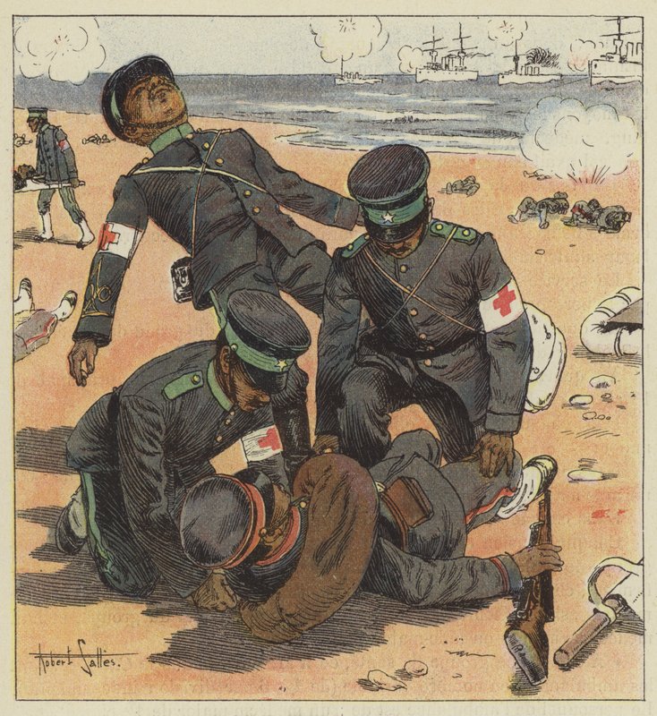 Japanese Stretcher Bearers Picking Up the Wounded by Robert Salles