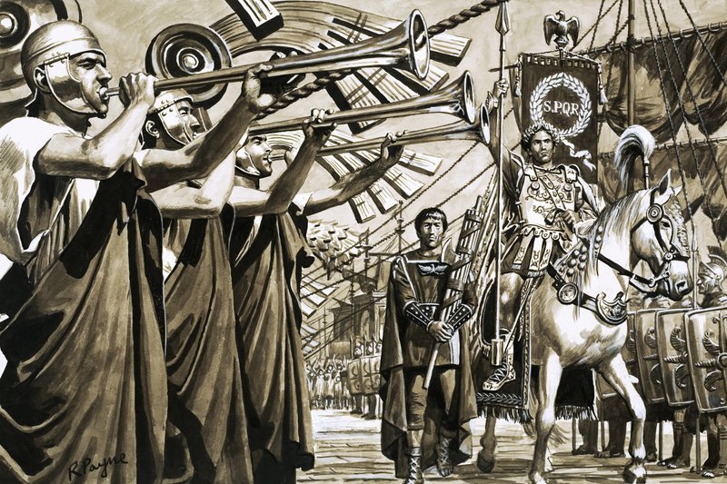 Caligula rides dryshod across the Bay of Naples by Roger Payne