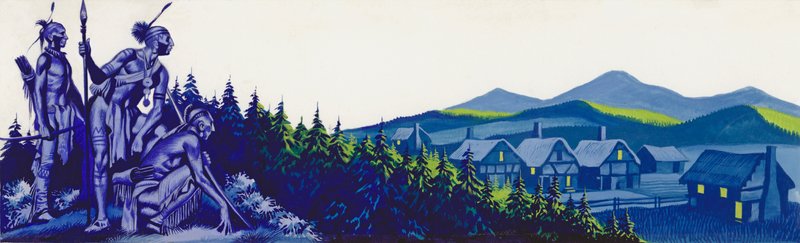 American Native Indians Observing Some Settlers by Ron Embleton