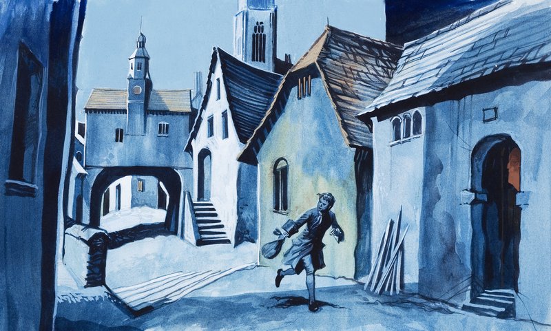 Boy Running Through a Town by Ron Embleton