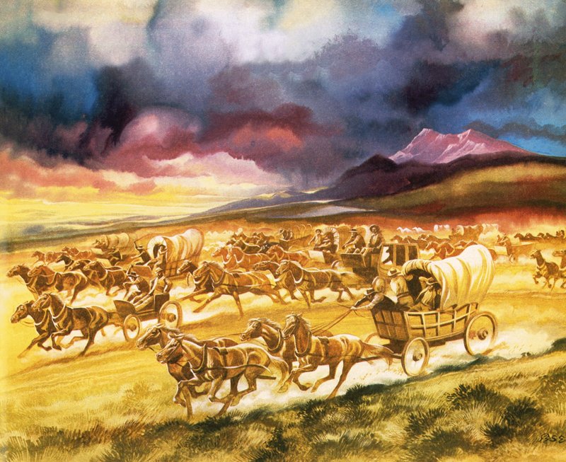 Settlers on a land race into Indian territory by Ron Embleton