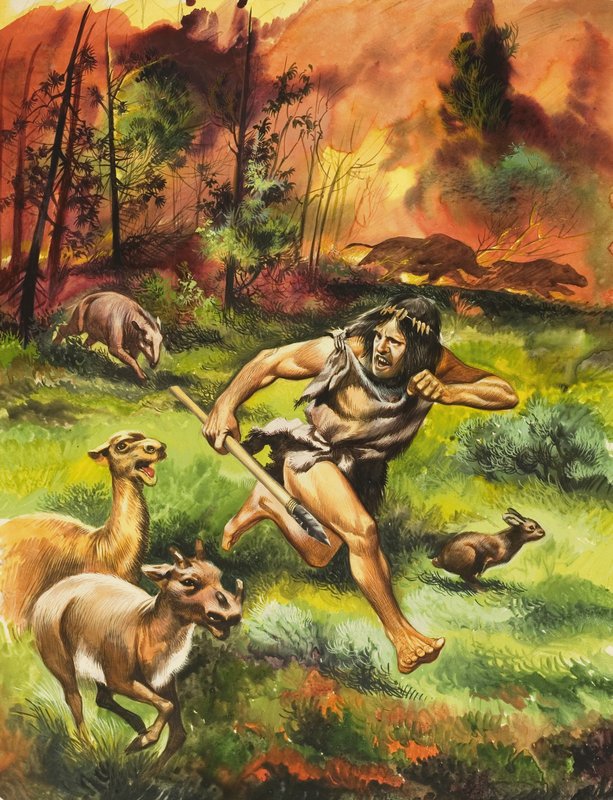 Stone Age Man Fleeing Fire by Ron Embleton
