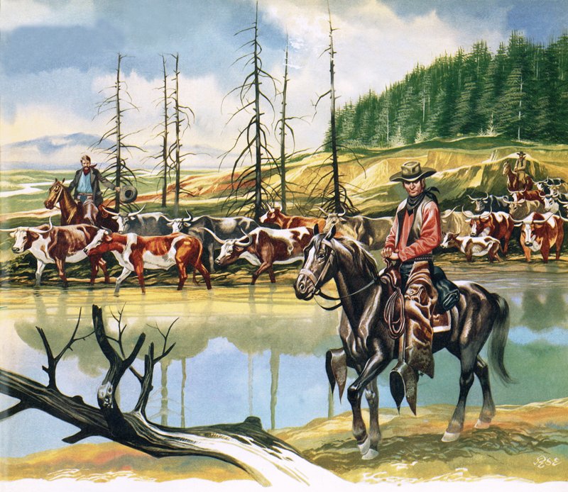 Texan Cowboys Driving Cattle North by Ron Embleton