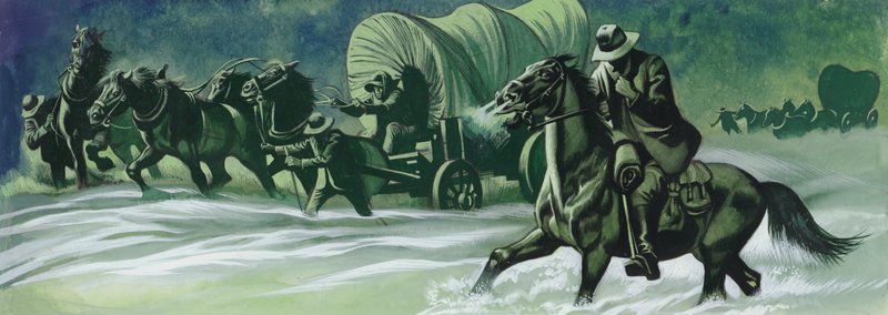 Winter wagon train by Ron Embleton