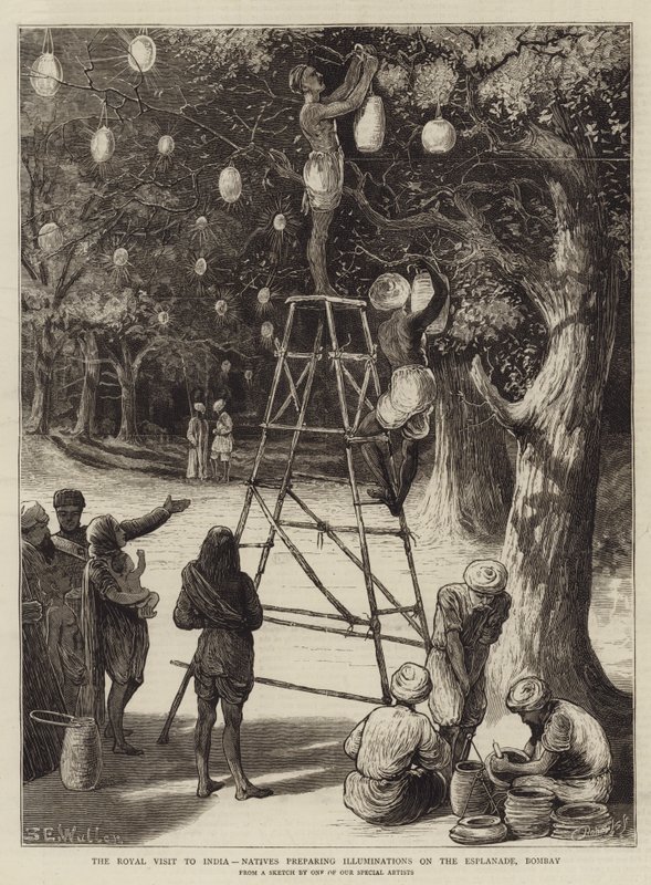 The Royal Visit to India, Natives Preparing Illuminations on the Esplanade, Bombay by Samuel Edmund Waller