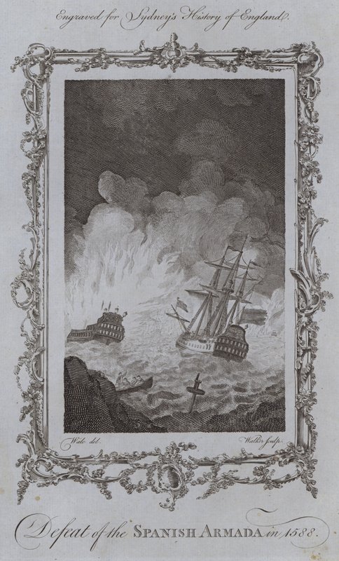 Defeat of the Spanish Armada in 1588 by Samuel (after) Wale