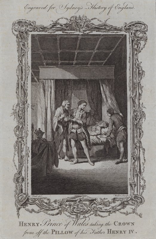 Henry Prince of Wales taking the Crown from off the Pillow of his Father Henry IV by Samuel (after) Wale