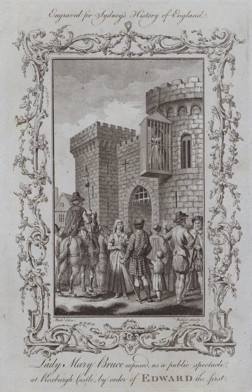 Lady Mary Bruce exposed, as a public spectacle, at Roxburgh Castle, by order of Edward the first by Samuel (after) Wale