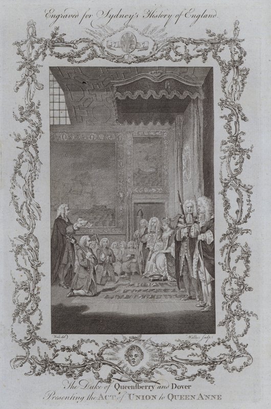 The Duke of Queensberry and Dover Presenting the Act of Union to Queen Anne by Samuel (after) Wale