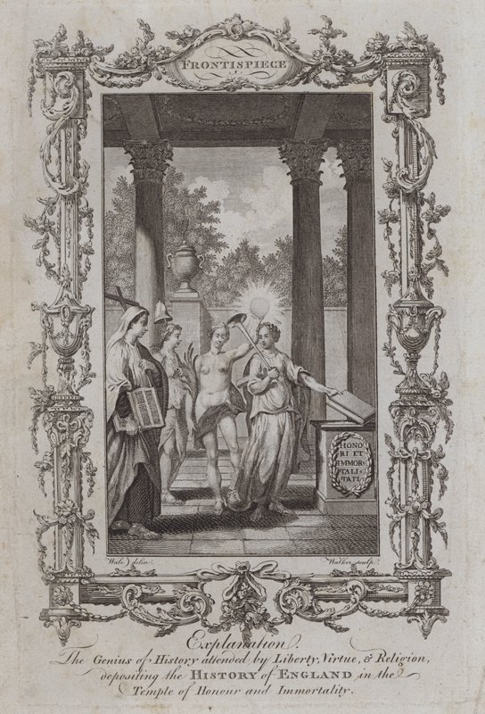 The Genius of History attended by Liberty, Virtue, and Religion, depositing the History of England in the Temple of Honour and Immortality by Samuel (after) Wale